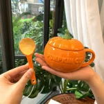300/500ml Cute Pumpkin Cup Ceramics Coffee Mug Soup Drinking Cup With Lid Breakfast Oatmeal Mug Novelty Halloween Home