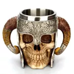 Stainless Steel Skull Mug Viking Drinking Cup Skeleton Resin Beer Tankard Coffee Mug Tea Cup Halloween Bar Drinkware