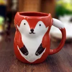 3D Animal Mug Ceramic Creative Cute Fox Cup Large Capacity Hand Painted Cartoon Ceramics Breakfast Milk Mugs