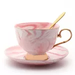 Light Light Luxury Style Edged Ceramic Marble Coffee Cup Saucer Set Wedding Couple Cup Office afternoon Tea Black Tea Cup