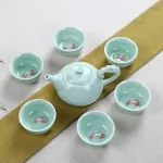 Longquan Cladon Fish Tea Set Ceramic Teapot Kettti Tea Cup Fish China Set Drinkware 1pot6cups