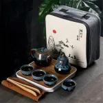 Portable Kung Fu Tea Set Ceramic China Teapot Porcelain Teaset Gaiwan Tea Cups of Tea Ceremony Tea Pot with Travel Bag