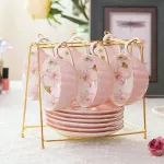 6pcs Nordic Luxury Phnom Penh Couple Cup High-Grade Ceramic Home After Set Flower Tea Cup Set Wedding