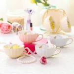 6pcs Nordic Luxury Phnom Penh Couple Cup High-Grade Ceramic Home After Set Flower Tea Cup Set Wedding