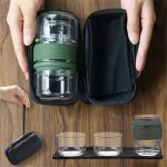 Portable 2-Person Teapot Outdoor Car-Mounted One Pot and Two Cups Portable Travel Glass Kung FU Tea Set Travel Express Cup