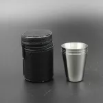 4 PCS Polished 30ml Mini Stainless Steel Liqueur Glass Shot Glass Cups Wine Beer Whiskey Cup Leather Cover Bag Set