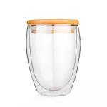 250ml/350ml/450ml Double Layer Wall Clear Glass Tea Cups Bamboo Lid Set Anti-Scalding Glass Coffee Tea Milk Insulation Mugs