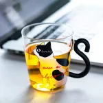 250 ML Cute Black Cat Glass Coffee Mug Set Handgrip Animal Shaped Milk Water Juice Mugs Tea Cup Japanse Style Kawaii Home