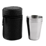 4PCS 30/70/170ml Stainless Steel Cup Cup Coffee Mugs Unbereakable Juice Beer Wine Whiskey Shot Tumblers Travel Mugs with Leather Bag