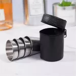4PCS 30/70/170ml Stainless Steel Cup Cup Coffee Mugs Unbereakable Juice Beer Wine Whiskey Shot Tumblers Travel Mugs with Leather Bag