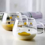 300ml Cute Cartoon Duck Mug Bamboo Cover Glass Flower Tea Cup Single Layer Breakfast Cup with Handle Juice Coffee Mug