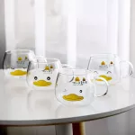 300ml Cute Cartoon Duck Mug Bamboo Cover Glass Flower Tea Cup Single Layer Breakfast Cup with Handle Juice Coffee Mug