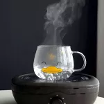300ml Cute Cartoon Duck Mug Bamboo Cover Glass Flower Tea Cup Single Layer Breakfast Cup with Handle Juice Coffee Mug