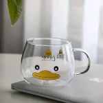 300ml Cute Cartoon Duck Mug Bamboo Cover Glass Flower Tea Cup Single Layer Breakfast Cup with Handle Juice Coffee Mug