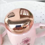 Sweet Pink Ceramic Mug with Mirror Cover for Coffee Girls Fresh Lovely Mugs with Selen Lid Office Flower Tea Cup