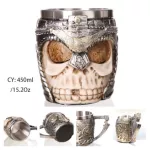 Medieval Dragon Resin Stainless Steel Beer Mug 600ml Retro Tankard Skull Coffee Cup Tea Mug Tumbler Pub Bar Drop Shipping