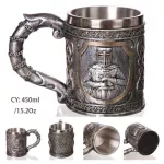 Medieval Dragon Resin Stainless Steel Beer Mug Retro Tankard Skull Coffee Cup Tea Mug Tumbler Pub Bar Decor Drop Shipping
