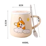 Coffee Mug with LID 420ml Ceramic Mugs Cartoon Cartoon CACTUS SHARK CAT DOG FRUITS MOGS SPOON MILK CUP Novelty s