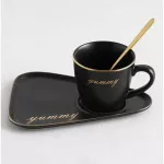 Nordic Ceramic Coffee Cup With Spoon And Saucer Set Creative European Luxury Breakfast Snack Afternoon Tea Tableware Tray Set