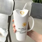 450ml Cute Good Coffee Mug With Stainless Steel/glass Straw Creative Milk Tea Ceramic Cups For Girlfriends