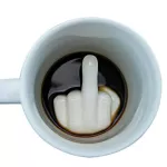 Hot Arrival Creative Design White Middle Finger Style Novelty Mixing Coffee Milk Cup Funny Ceramic Mug Enough Capacity Cup