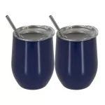 2PCS/SET Portable Stainless Steel Mug Wine Glass Beer Wine Cup Tumbler Sippy Cup Lidstrawclearing Brush Coffee Tea Milk