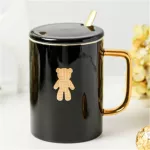 450ml Creative Wedding Couple Cup Red Ceramic Mug with Lid and Stainless Steel Spoon for Husband and Wife