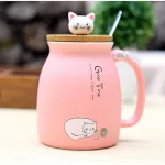 450ml Cartoon Ceramics Cat Mug with Lid and Spoon and Spoon Coffee Milk Tea Mugs Breakfast Cup Drinkware S