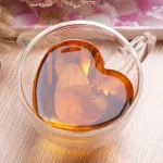 24H Ship 1PC Love Shaped Glass Mug Couple Cups Double Wall Glass Mug Resistant Tea Beer Milk Lemon Juice Cup Drinkware