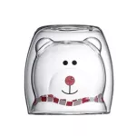 Lovely Glass Mugs Bear Cat Dog Animal Double-Layer Tea Milk Coffee Cup with Round Mouth Prevent Scald