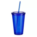 500ml Travel Mug With Straw Smoothie Plastic Iced Tumbler Double-Walled Ice Cold Drink Coffee Juice Tea Cup