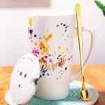 Ceramic 500ml Coffee Mug Creative Forest Star Art Pattern Cup Milk with Lid Spoon Home Drinkware Lovers Wedding