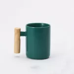 400ml Wooden Handle Colored Glaze Mug Creative Moring Mug With Lid Milk Coffee Tea Porcelain Cups Drinkware