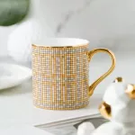 350ml New British Style Luxury Gold Stripes Bone Couple Coffee Mug After Drink Cup with Box