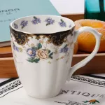 Europe Bone China Mugs Large Capacity 420ml Creative Pastoral Flower Tea Cup Office Milk Mug Ceramic Home Drinkware