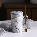 EWAYS NATURAL MARBLE 12 Consted Ceramic Pink Zodiac Mug with Lid Coffee Mugs Creative Personality Cup Lead-Free