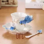 Enamel Coffee Tea Cups with Saucer Spoon Sets Procelain Creative Drinkware Lover