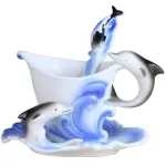Enamel Coffee Mugs Tea Cups with Saucer Spoon Sets Procelain Drinkware
