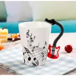 Creative Music VIOLIN STYLE GUITAR Notes Ceramic Cup Juice Coffee Tea Milk Beer Red Wooden Handle With Novel S