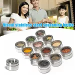 CLEAR LID Magnetic Spice Jar Set Stainless Steel Spice Sauce Storage Container Jars Kitchen Drop Shipping