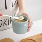 Ceramic Spice Rack Salt Shaker and Pepper Shaker Oil Bottle Set Kitchen Household Supplies for Spices Storage Jar with Cover