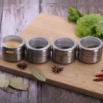 Magnetic Spice Jars with Clear Lid Stainless Steel SPICE STORAGE CONTARAGE CONTICHEN CONDIMENT HOLDER SEASONING BOX TOOL