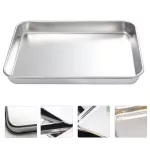 Stainless Steel Plate Rectangular Tray Practical Flat-Bottom Tray Silver Stainless Steel Rectangular Restaurant Hotel Flat Base