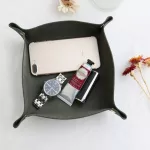 Desk Storage Tray Elegant PU Leather Desk Organizer Tay Key Storage Nordic Home Jewelry Lipstick Storage Box