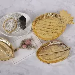 Decorative Gold Leaf Ceramic Plate Dish Porcelain Candy Trinket Jewelry Fruit Service Plate Crookiery Tableware
