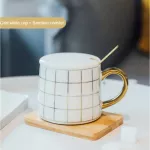 Luxury Ceramic Geometric Plaid Polka Dot Pattern Brief Coffee Mug Breakfast Milk Water Cup Drinkware Couple Creative S