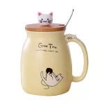 420ml/500ml Cartoon Cat Ceramic Water Cup With Wooden Lid Spoon Milk Tea Mugs Home Children Cup Set Drinkware S