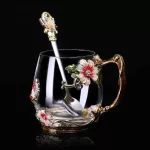 High-End Enamel Water Mugs Luxury House Tea Cup European Coffee Glass Hot and Cold Drinks Tea Tumbler Spoon Set