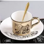 Mirror Coffee Specular Reflection Ceramic Mug With Saucers European Cartoon Scoop Tiger Zebra Pattern Tea Set Coffeeware