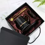 Quality Ceramic Coffee Cup And Saucer Box Pigmented Porcelain Tea Cup Set With Spoon Luxury Euro Style Dessert Cup Set